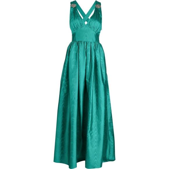Sachin + Babi Kenzia Plunge Full Length Embellished Moire Taffeta Gown 10 - Picture 1 of 11